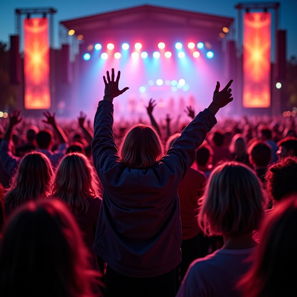 Diverse crowd united by music at concert, symbolizing societal impact and cultural expression