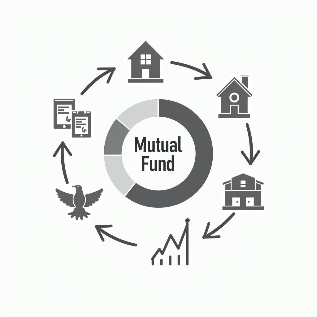 Illustration of mutual fund diversification principle with a varied investment portfolio chart mitigating risks for financial growth.