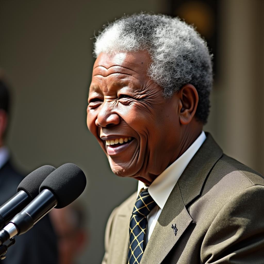 Inspirational photo of Nelson Mandela, iconic anti-apartheid leader and former South African president, symbolizing peace and reconciliation.