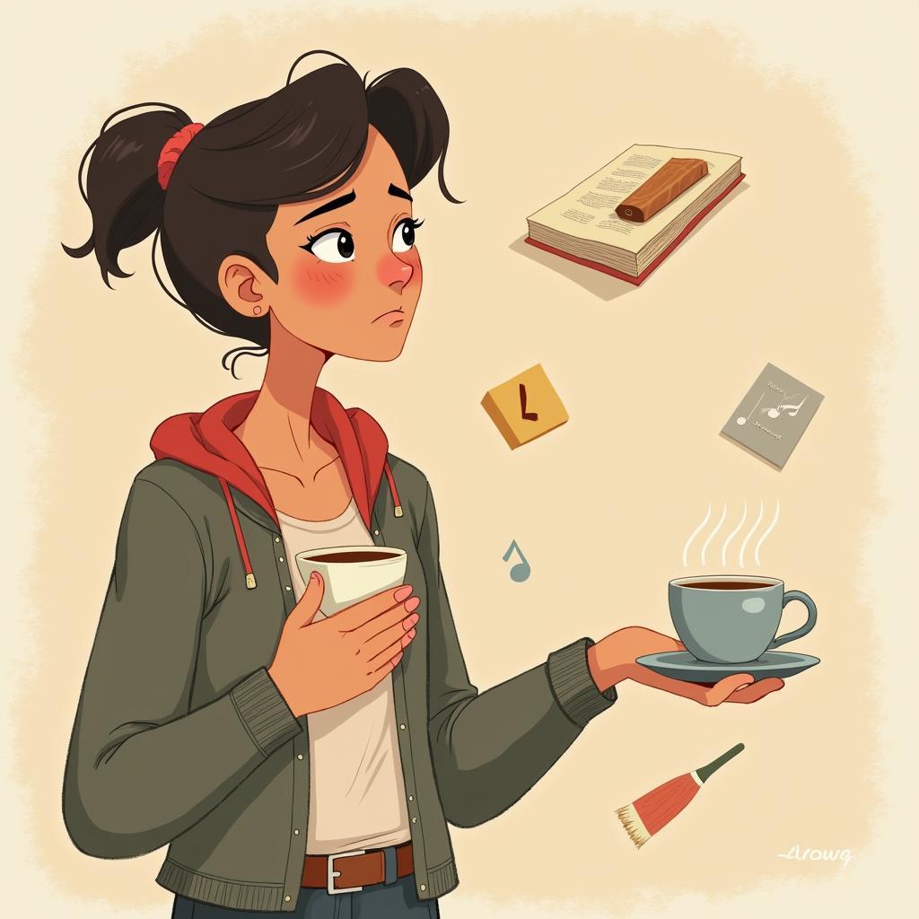 Person declining a teacup illustration, symbolizing the idiom not my cup of tea for expressing personal dislike.