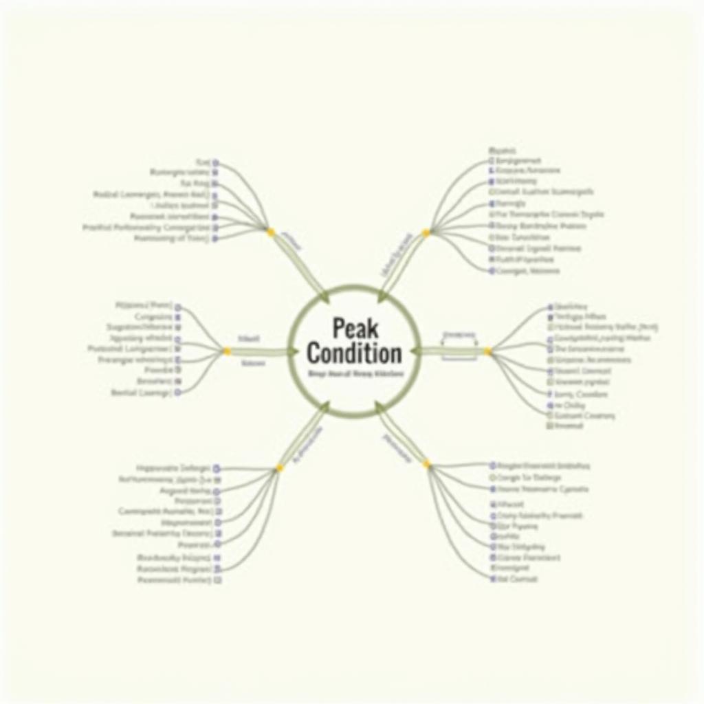 Mind map of 'peak condition' with key branches: physical, mental, professional, natural, mechanical for IELTS.