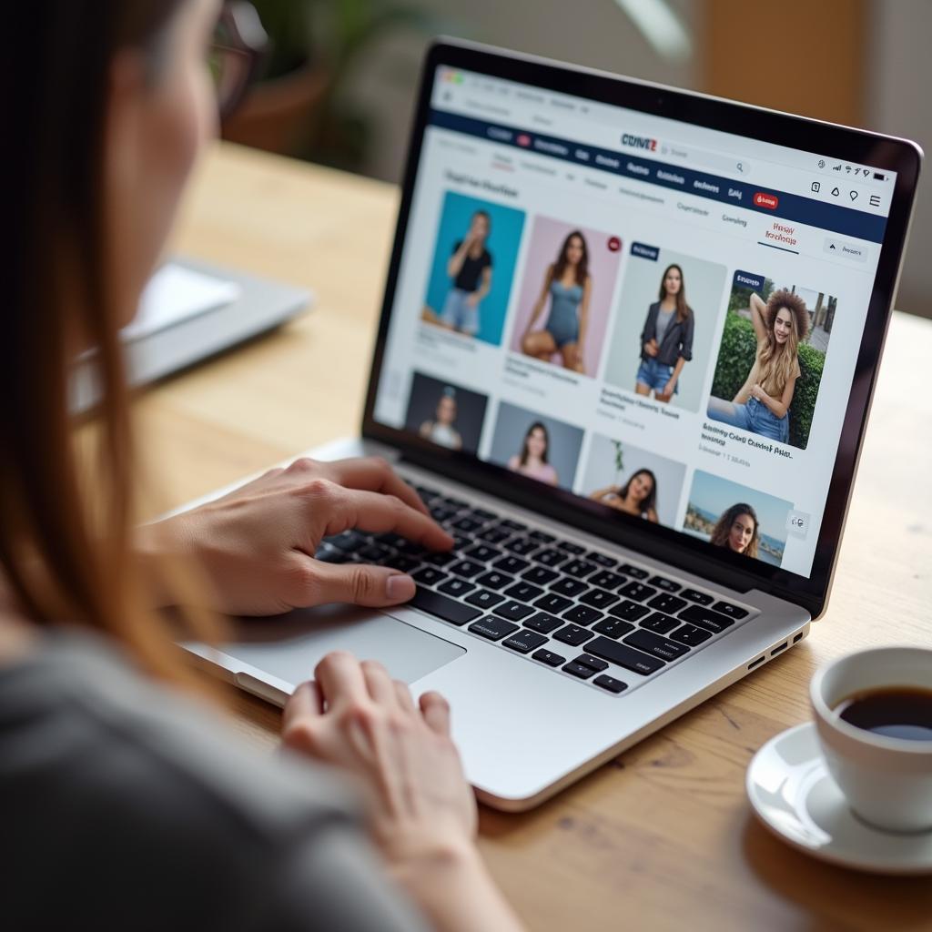 Individual comfortably shopping online using a laptop, illustrating modern shopping habits for IELTS discussion.