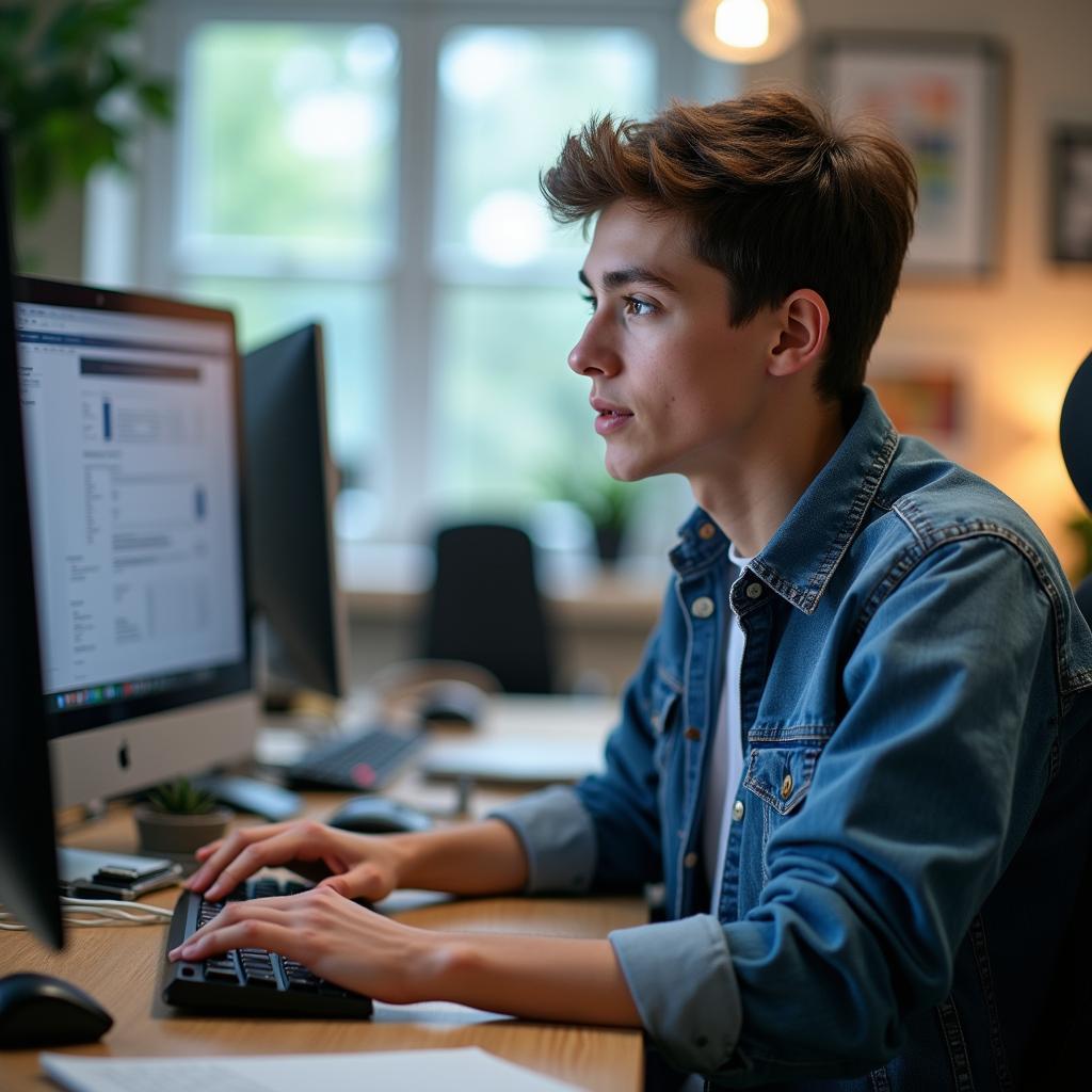 Graduate using software, highlighting practical job skills from university for competitive employment market success.