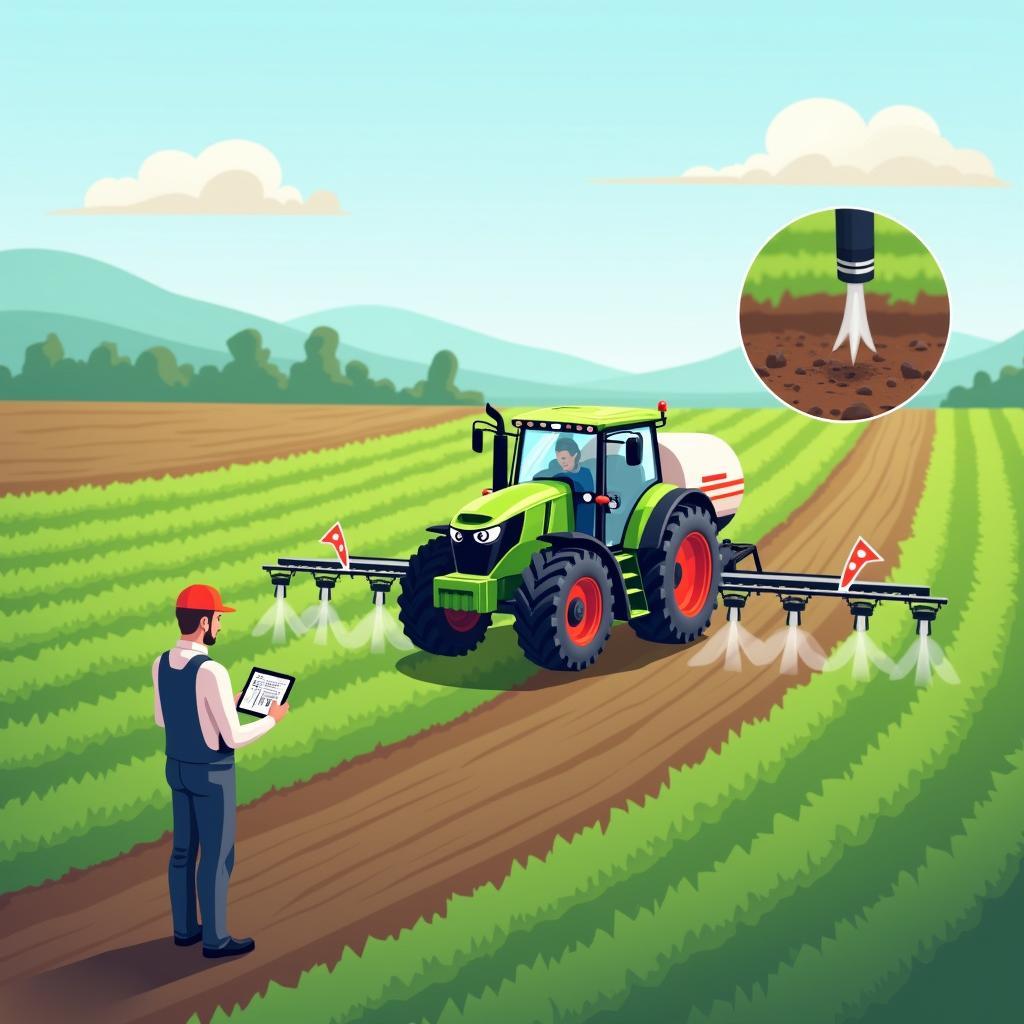 Precision agriculture techniques: GPS-guided tractors, field sensors, and data analytics optimizing modern farm crop management.
