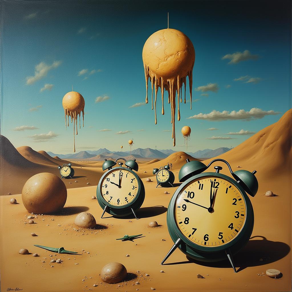 Salvador Dalí's iconic surrealist painting 'The Persistence of Memory' featuring melting clocks in a dreamlike landscape.