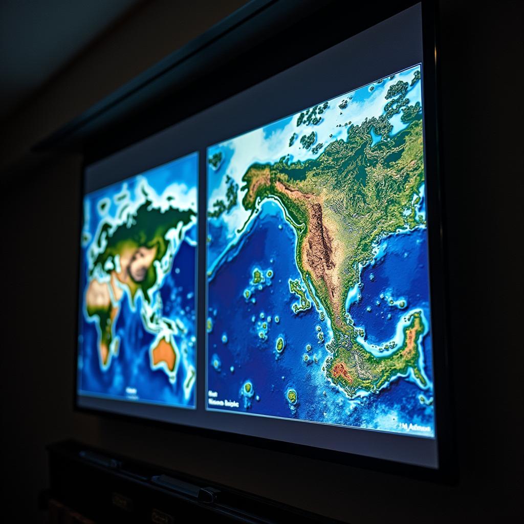 Satellite imagery displaying data on deforestation and ocean pollution, aiding environmental problem assessment.