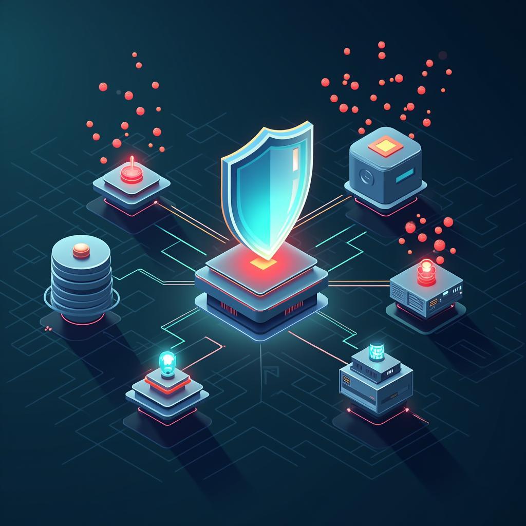 Conceptual artwork illustrating robust cybersecurity measures protecting critical smart grid infrastructure from digital threats and cyber attacks