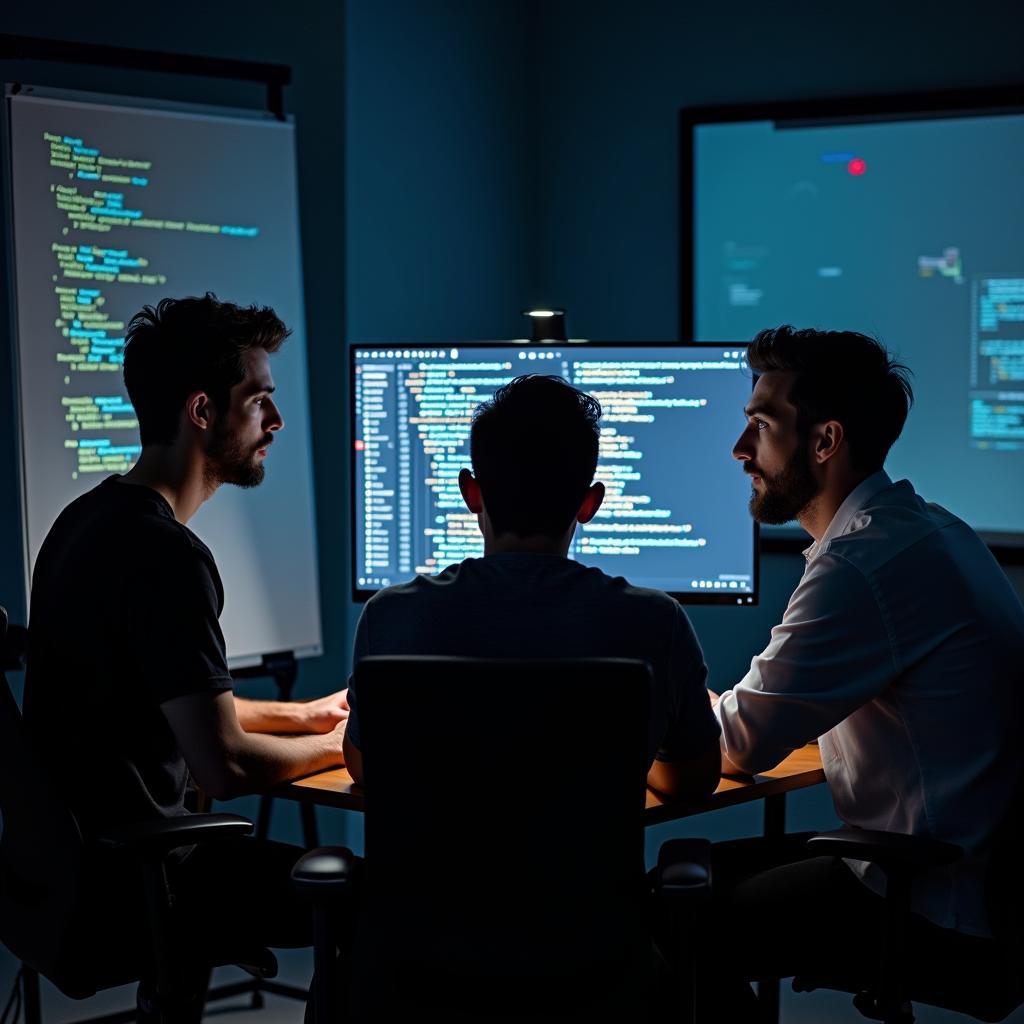 Dedicated software development team working diligently to fix a critical product bug before launch in the workplace.