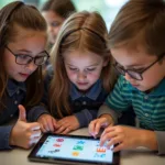 Students working together on digital project