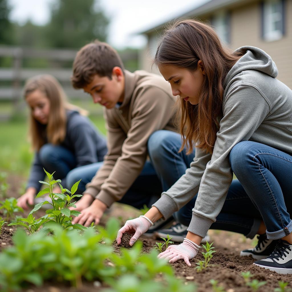 Students engaged in local community service learning