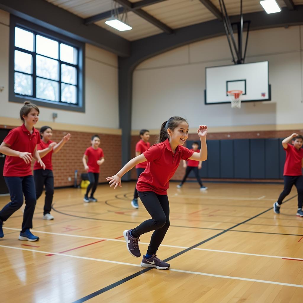 Students actively participating in physical education class