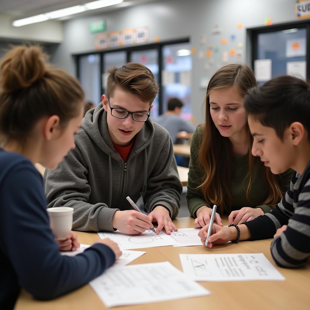 Students working together on a group project with designated leader