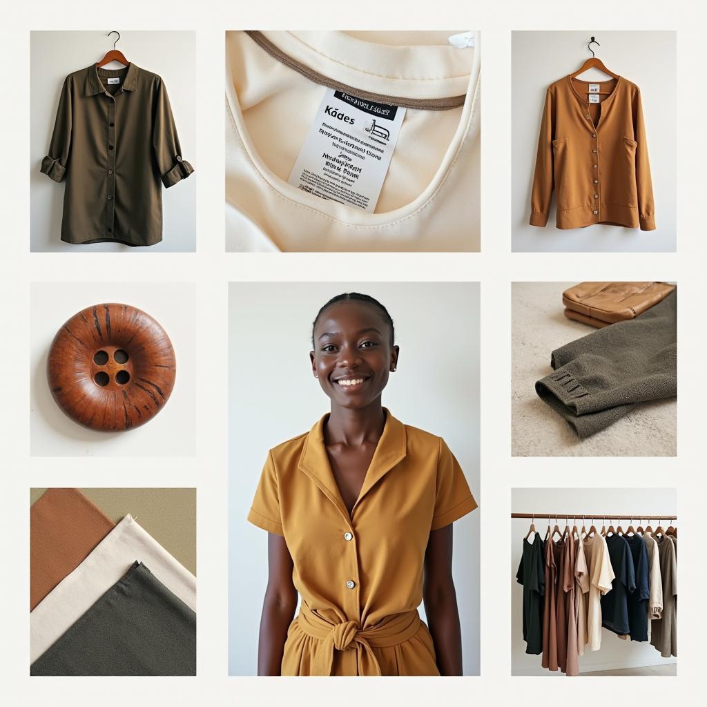 Diverse examples of sustainable fashion practices, including organic materials, recycled textiles, and eco-friendly clothing labels.