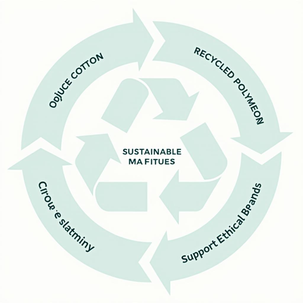 Key sustainable fashion concepts visualized: circular economy, eco-materials, responsible consumption for a greener clothing industry