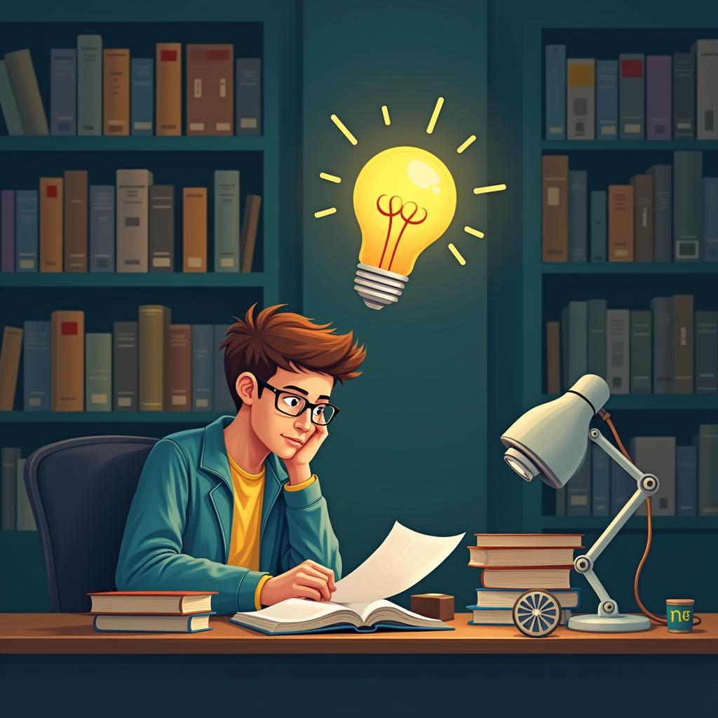 Student in university library, deep in research, fostering intellectual curiosity for groundbreaking innovations.