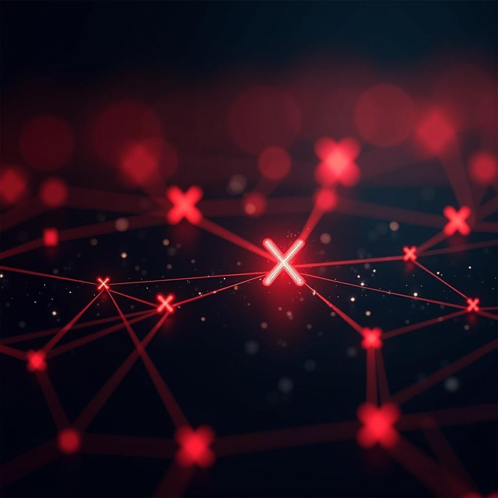 Red 'false news' icons rapidly spreading across a digital network, visualizing social media misinformation spread.