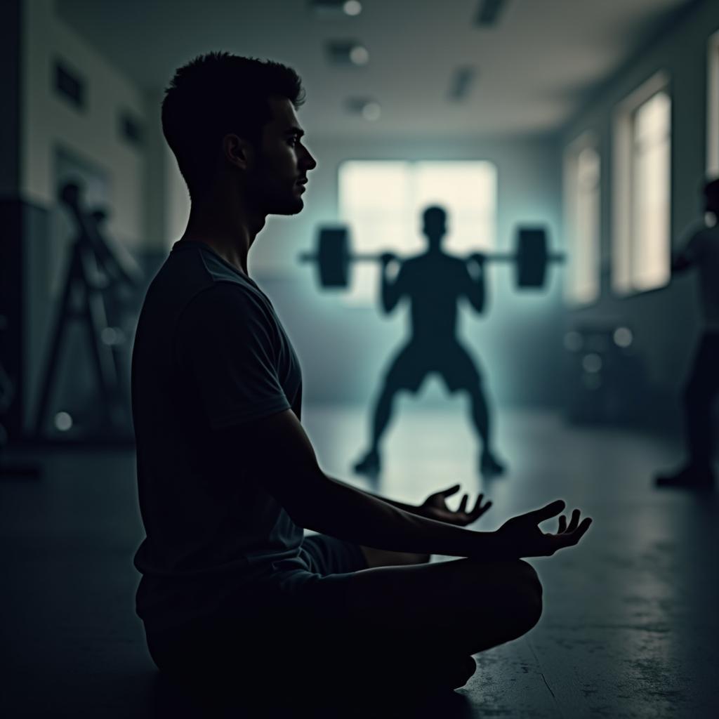 Visualizing front squat exercise: person uses mental imagery technique for improved learning and weightlifting performance.