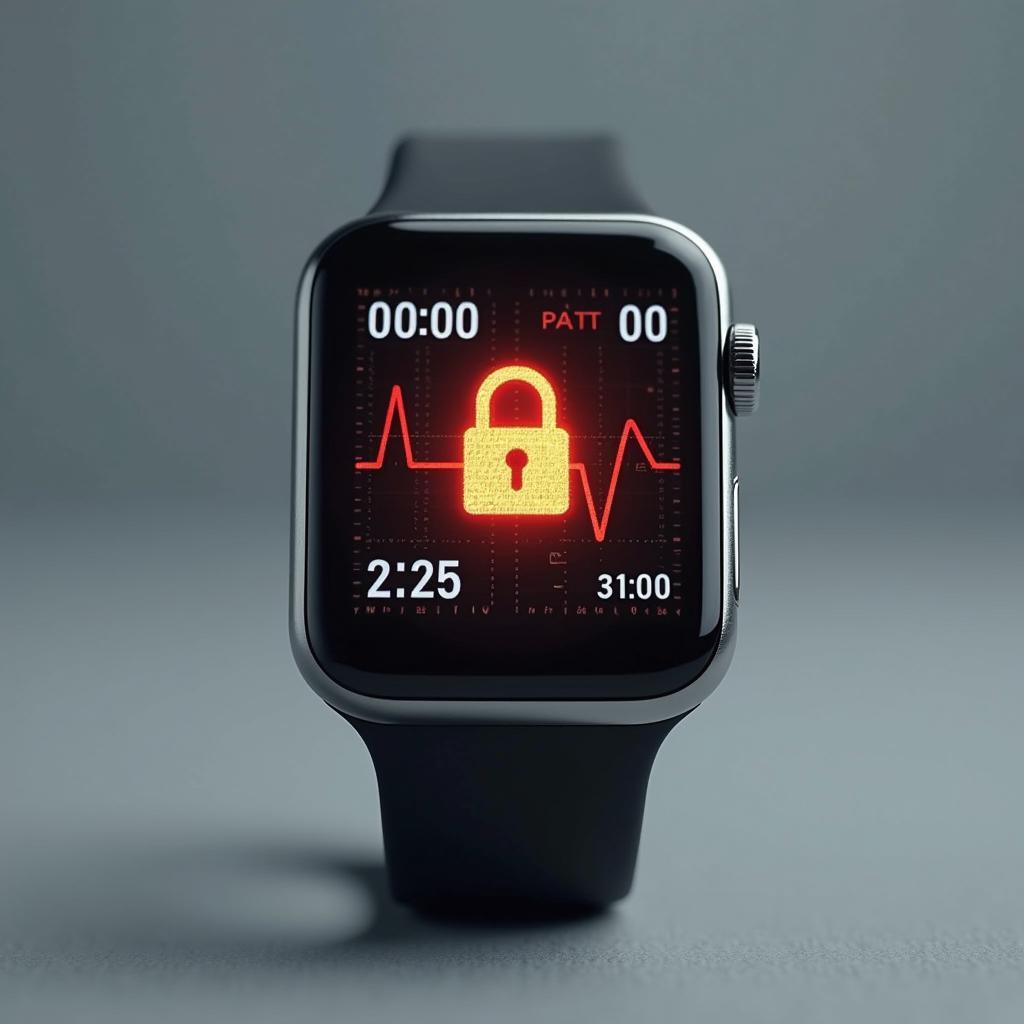 Smartwatch with padlock icon illustrating crucial health data privacy and security concerns for wearable technology users.