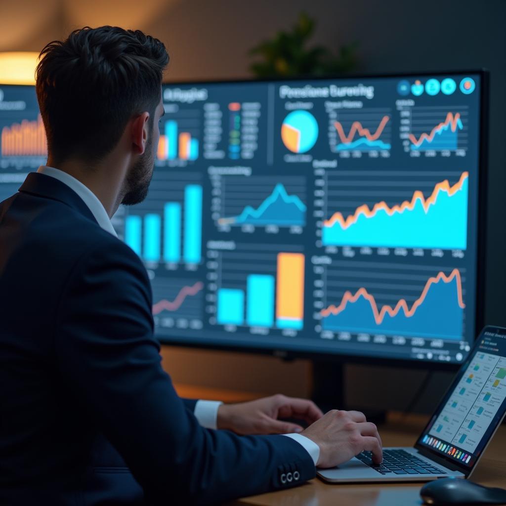 Professional analyzing workplace productivity charts