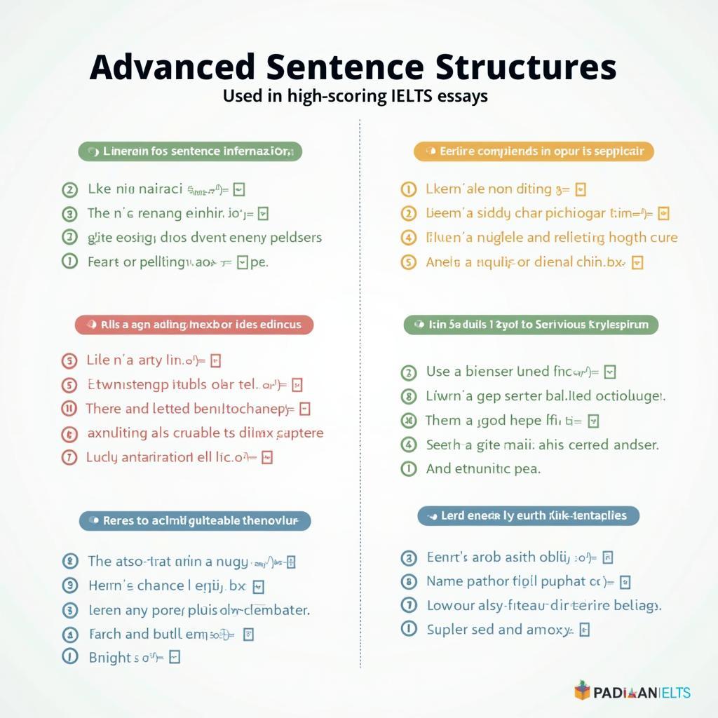 Visual guide to advanced IELTS Writing grammar structures with examples from elder care essays