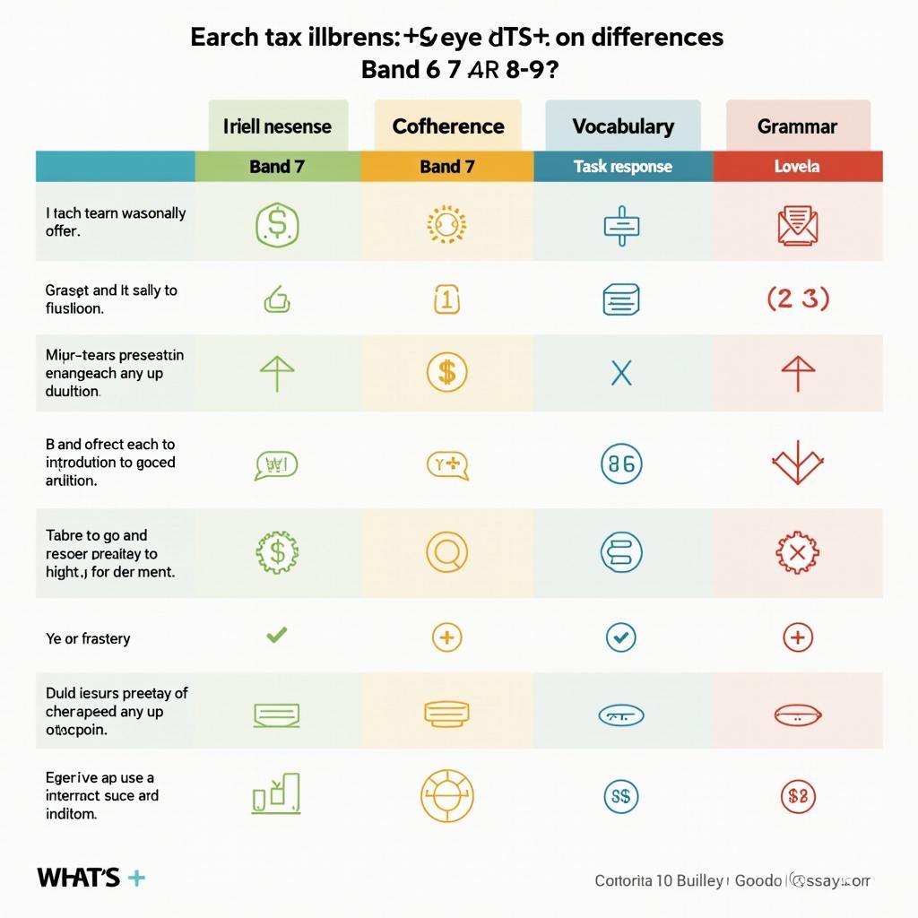 Comparison chart showing differences between IELTS Writing Task 2 band scores for taxation essays