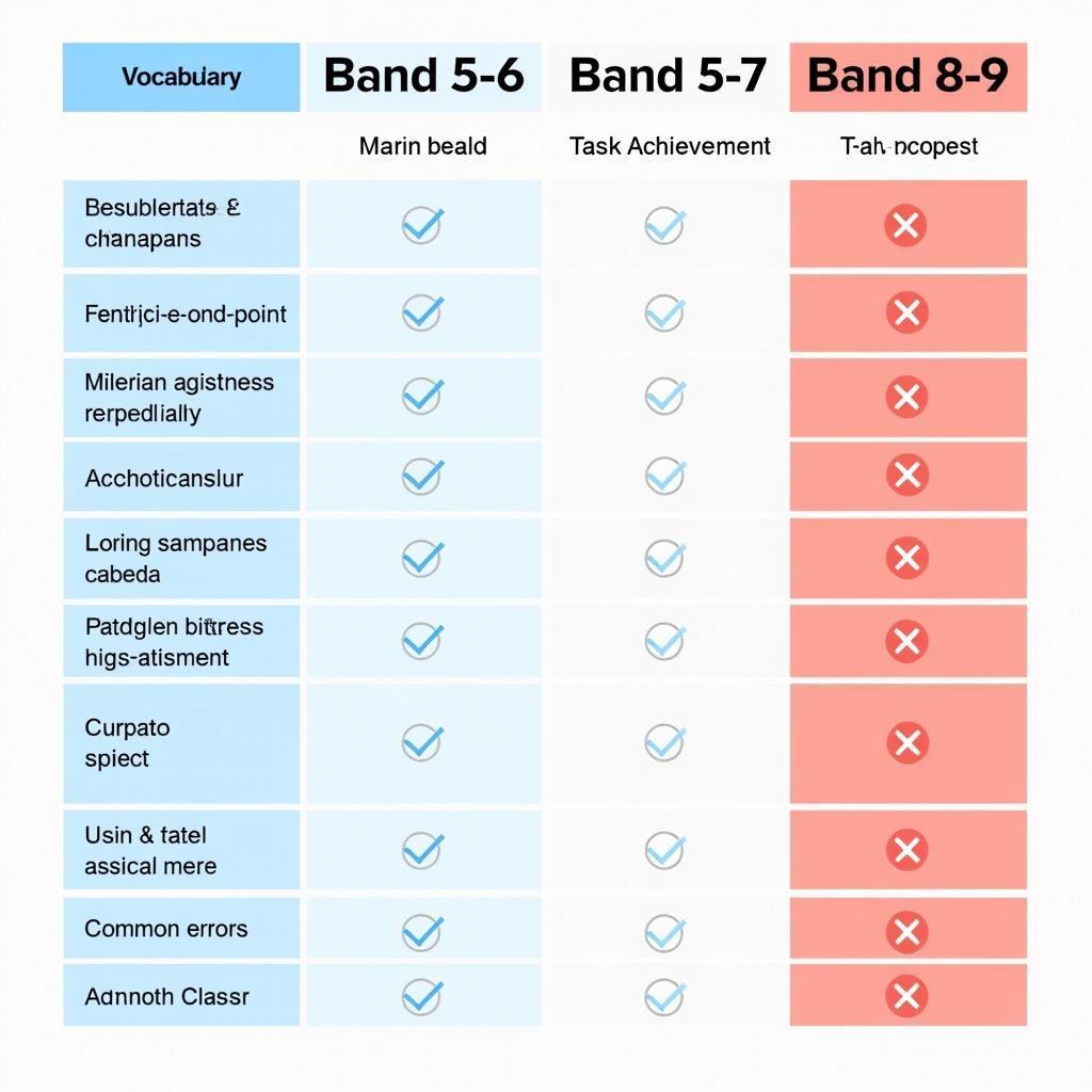 Comparison table showing differences between IELTS Writing Task 2 band scores for income inequality essays