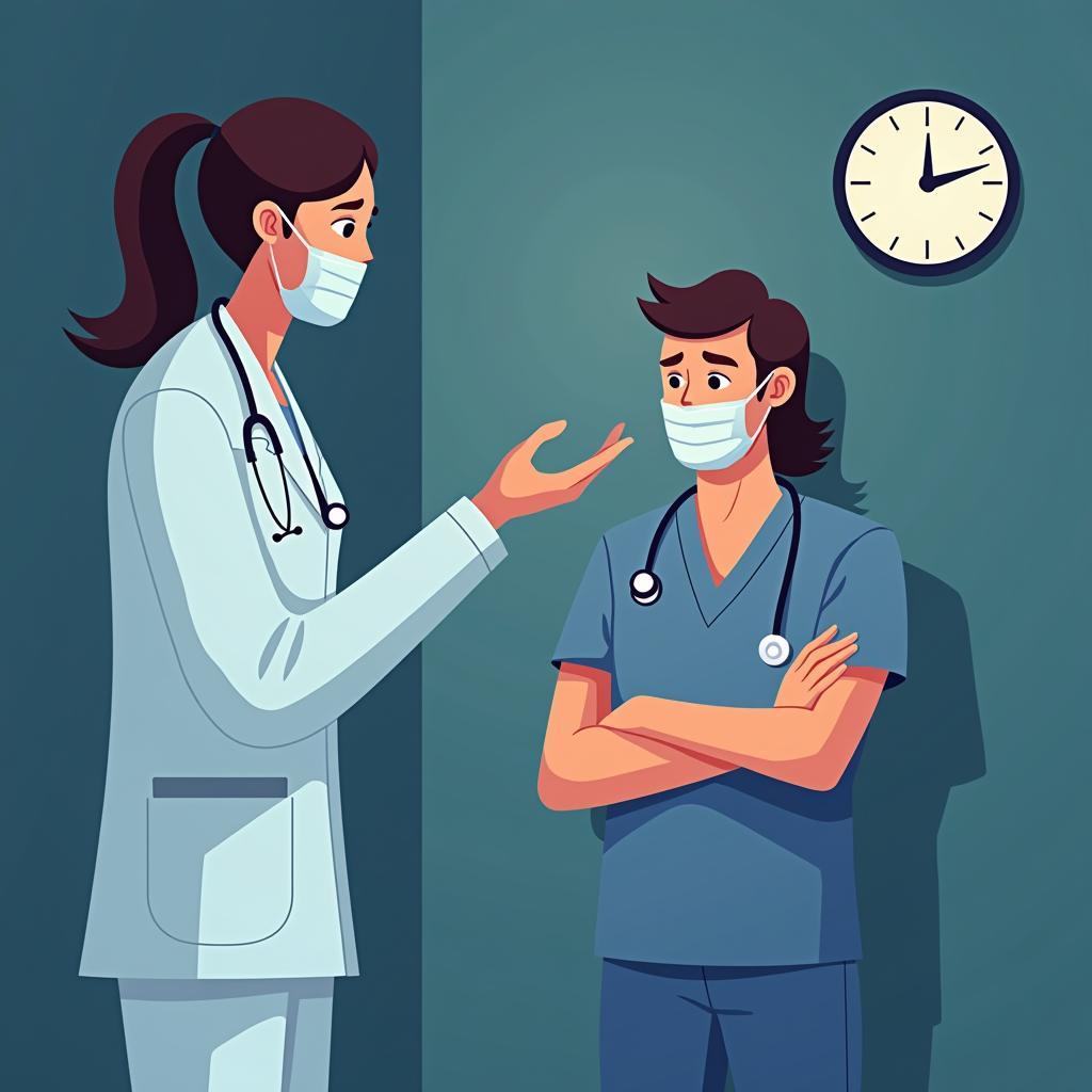 Healthcare professional examining tired shift worker showing health impact