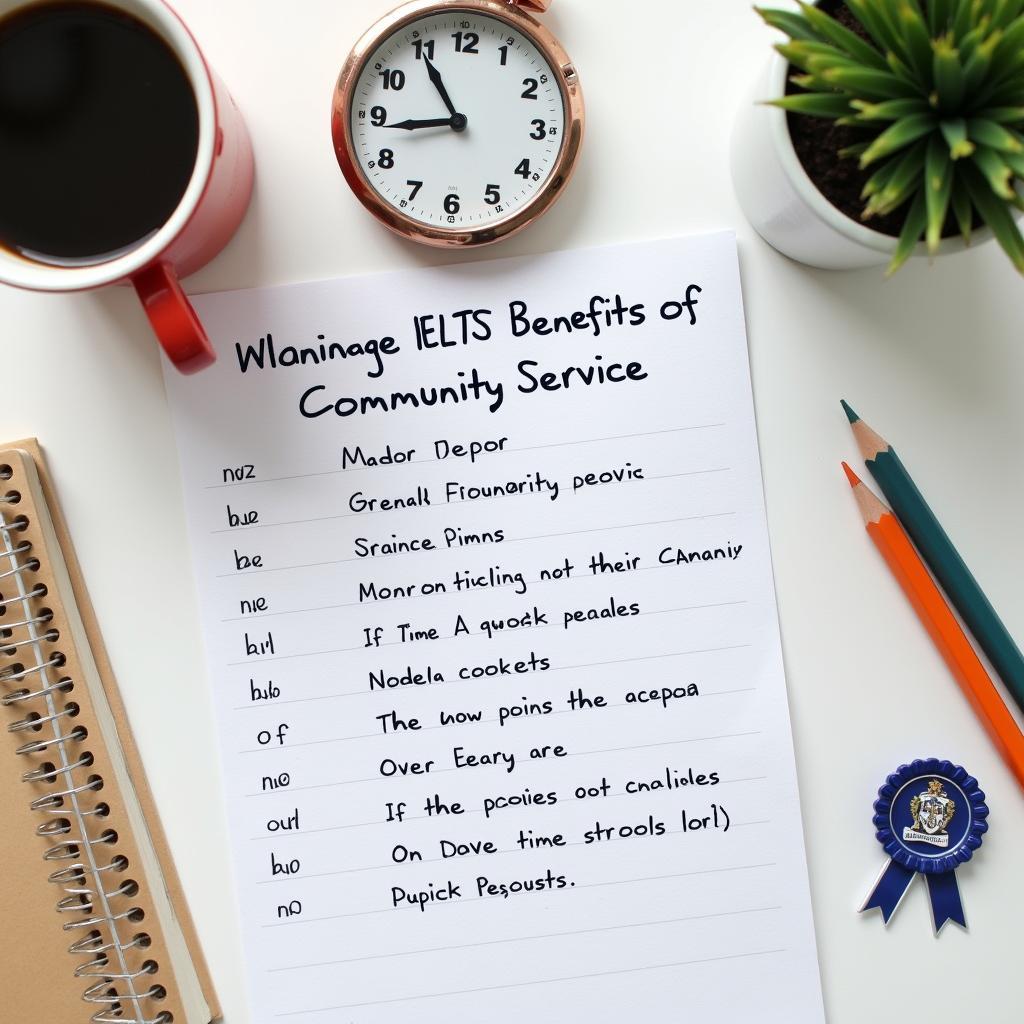 Student planning essay about the benefits of community service for IELTS Writing Task 2